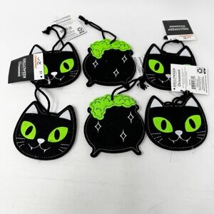 Halloween‎ Way to Celebrate CAULDRON Black Cat LOT of 6 FELT ORNAMENT Walmart